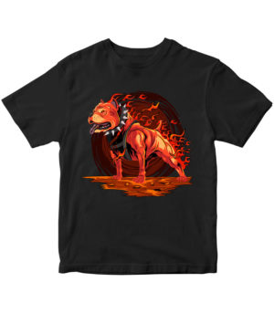 T-shirt black, Fire pitbull, ohnivý pitbull, for kids, print