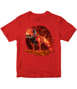 T-shirt red, Fire pitbull, ohnivý pitbull, for kids, print