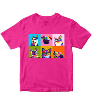 T-shirt fuchsia, Pop art dogs, for kids, print