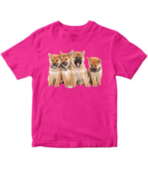 T-shirt fuchsia, Shiba Inu puppy, Šiba šteňa, for kids, print