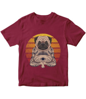 T-shirt burgundy, Pug Yoga, for kids, print