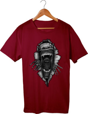 T-shirt burgundy, For horror lovers, Alien by Sergey Kapyski, Votrelec, unisex, print