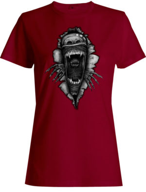 T-shirt burgundy, For horror lovers, Alien by Sergey Kapyski, Votrelec, for woman, print