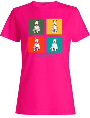 T-shirt fuchsia, Bull terrier, Pop art, Bulteriér, for woman, print