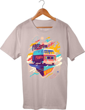 T-shirt grey, Freedom Power Fun, unisex, print