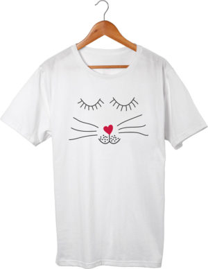 T-shirt white, Minimalistic cat, unisex, print