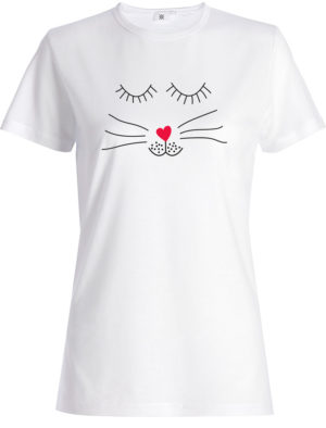 T-shirt white, Minimalistic cat, for woman, print